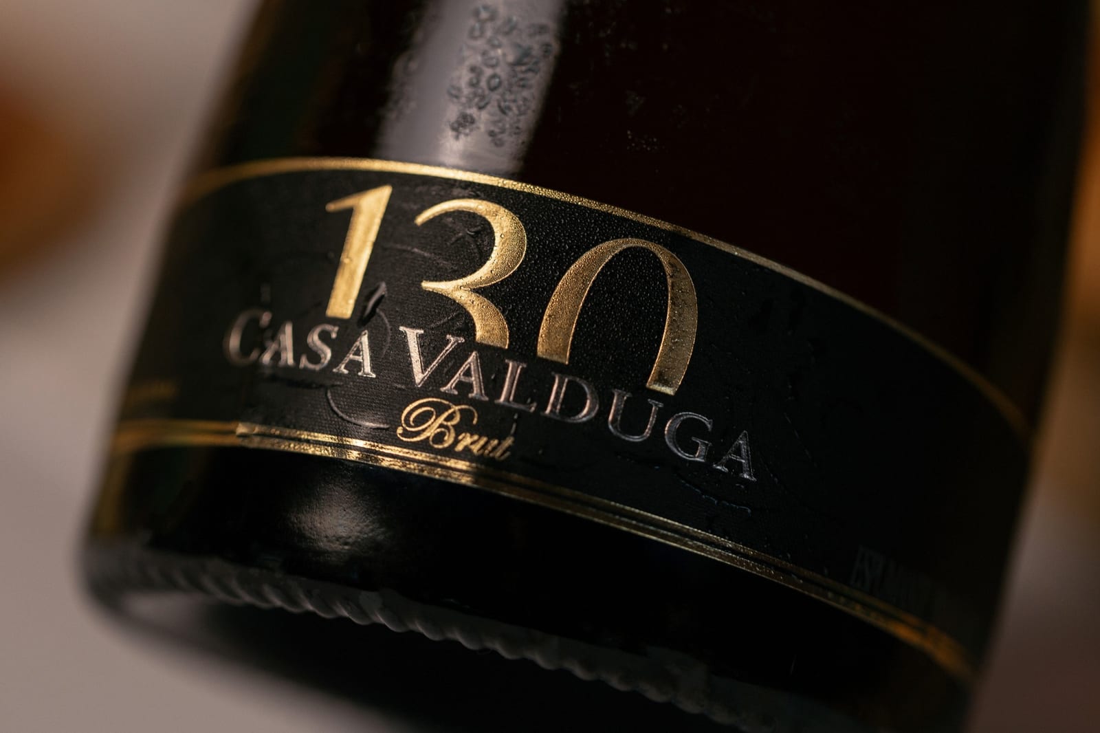 Rótulo do espumante Casa Valduga 130 Brut em detalhe
